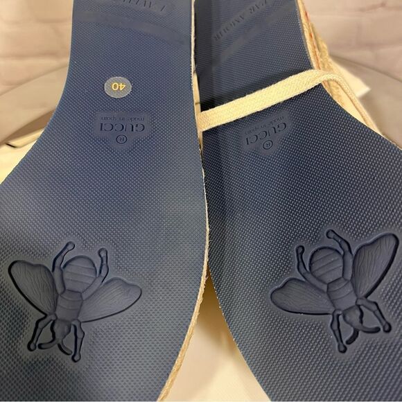 GUCCI Canvas Logo Lace-Up Platform Espadrilles 40 Greggio Grege - Picture 6 of 9